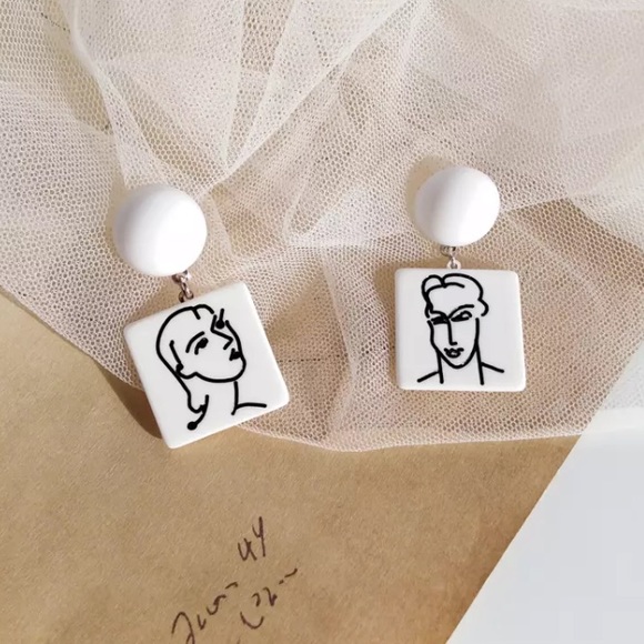 “Him & I” Picasso-Style Art Portrait Face Earrings - Picture 5 of 7